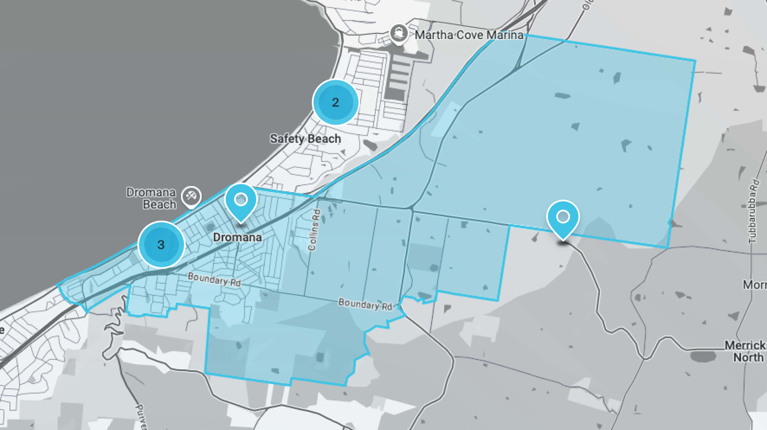 GoTransit website's map styling with cluster bubbles and pins